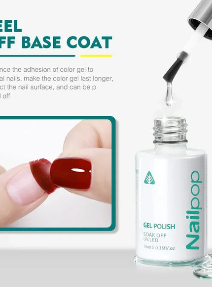 KissICON Peel Off Base Coat Nailpop 10ml Rubber Base Gel Top Coat Soak