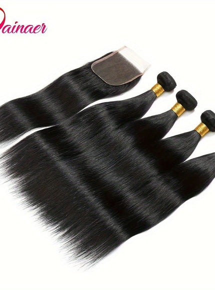 KissICON Peruvian Straight Bundles With Closure 4x4 Virgin Remy