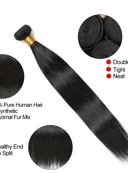 KissICON Peruvian Straight Bundles With Closure 4x4 Virgin Remy