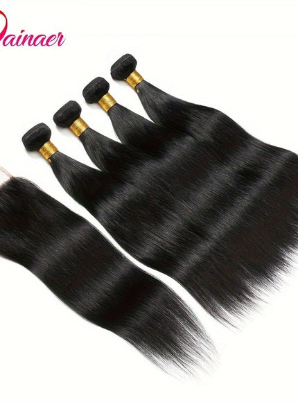 KissICON Peruvian Straight Bundles With Closure 4x4 Virgin Remy