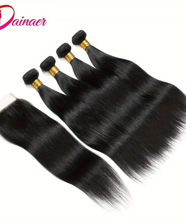 KissICON Peruvian Straight Bundles With Closure 4x4 Virgin Remy