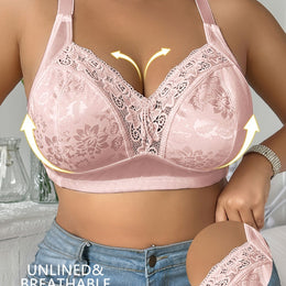 KissICON Pink / 0XL Lace Patchwork Plus-size Women's Bra – Easy