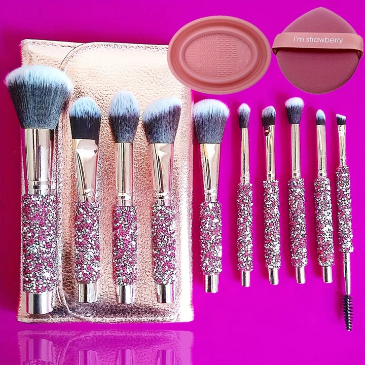 Hot Selling Rhinestone Pink Makeup Brush Set