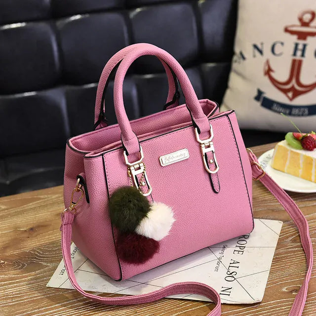 Dropshipman pink / (20cm<Max Length<30cm) Yogodlns women beading pendant handbag ladies embossed shoulder bag ladies Messenger bag hairball bags high quality bag