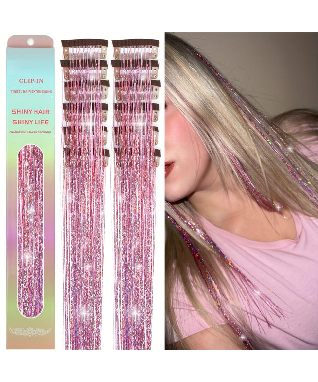 KissICON pink / 24inch KissIcon Clip In Hair Tinsel TwelvePcs - Sparkly