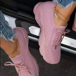 Dropshipman Pink / 35 Women Mesh Breathable Casual Sneakers Lace-up Vulcanized Shoes Ladies Platform Sneakers Female Shoes Plus Size Zapatos De Mujer