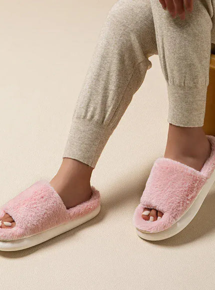 KissICON Pink / 36-37 Soft Sole Home Fluffy Fur Slippers Women Winter