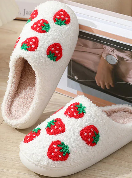 KissICON Pink / 36-37 Sweet Strawberry Print Home Slippers Women Indoor Light