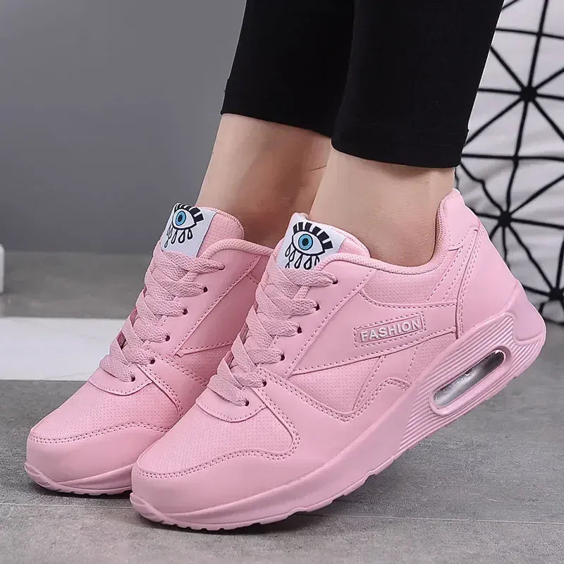 Dropshipman Pink / 36 Women Fashion Sneakers Air Cushion Sports Shoes Pu Leather Blue Shoes White Pink Outdoor Walking Jogging Shoes Female Trainers