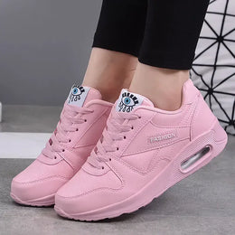 Dropshipman Pink / 36 Women Fashion Sneakers Air Cushion Sports Shoes Pu Leather Blue Shoes White Pink Outdoor Walking Jogging Shoes Female Trainers
