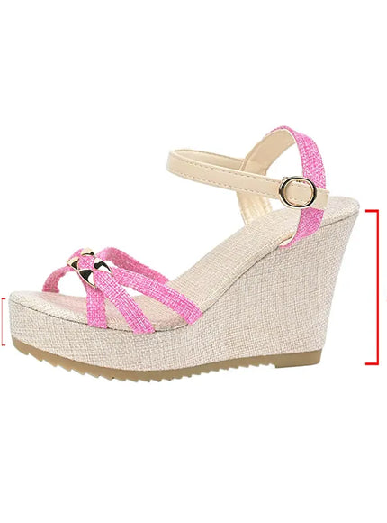 KissICON Pink / 36 Women's Cross Band Metal Wedges Sandals Thick Sole