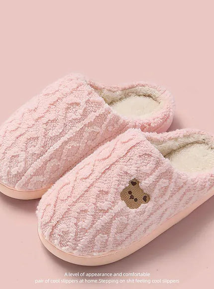 KissICON pink / 38-39 1 Winter Fluffy Shoes Women Cotton Slippers Cartoon Bear