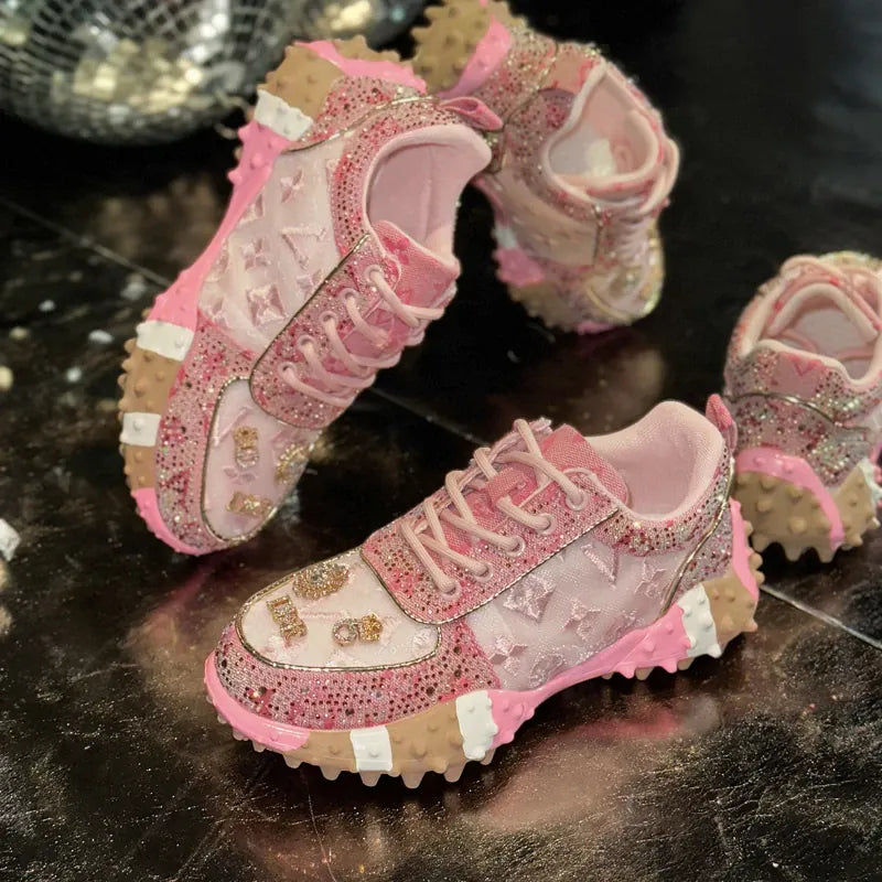 KissICON Footwear Pink / 39 Luxury Rhinestone Platform Sneakers for Women