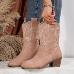 KissICON Pink / 41 Shoes for Women New Embroidered Western Cowboy Boots