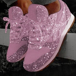 Dropshipman Pink / 42 2024 New Women Flat Sneakers Casual Bling Vulcanized Shoes Women Mesh Lace Up Platform Plus Size Fashion Outdoor Woman Shoes