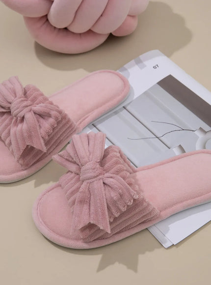 KissICON Pink / 42-43 Women Bow Décor Plush Open Toe Memory Foam