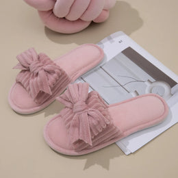 KissICON Pink / 42-43 Women Bow Décor Plush Open Toe Memory Foam