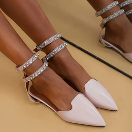 KissICON Pink / 42 Shiny Crystal Flat Heels Gladiator Sandals Women Sexy
