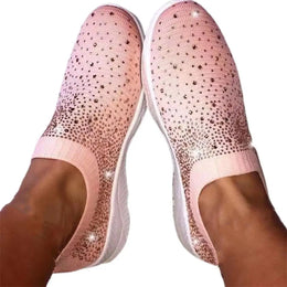 Dropshipman Pink / 42 Women's Glitter Sneakers Slip-on EVA Elastic Topline Mesh Fashion Bling Sports Shoes Running Shoes for Gym