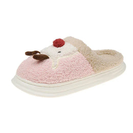 KissICON Pink / 44-45 Cartoon Christmas Elk Fluffy Slippers Women Winter Warm
