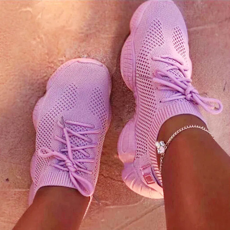 Dropshipman Pink / 44 Women's Sneakers 2024 New Fashion Breathable Trainers Comfortable Sneakers Women Mesh Fabric Lace Up Female Footwear Women Shoes