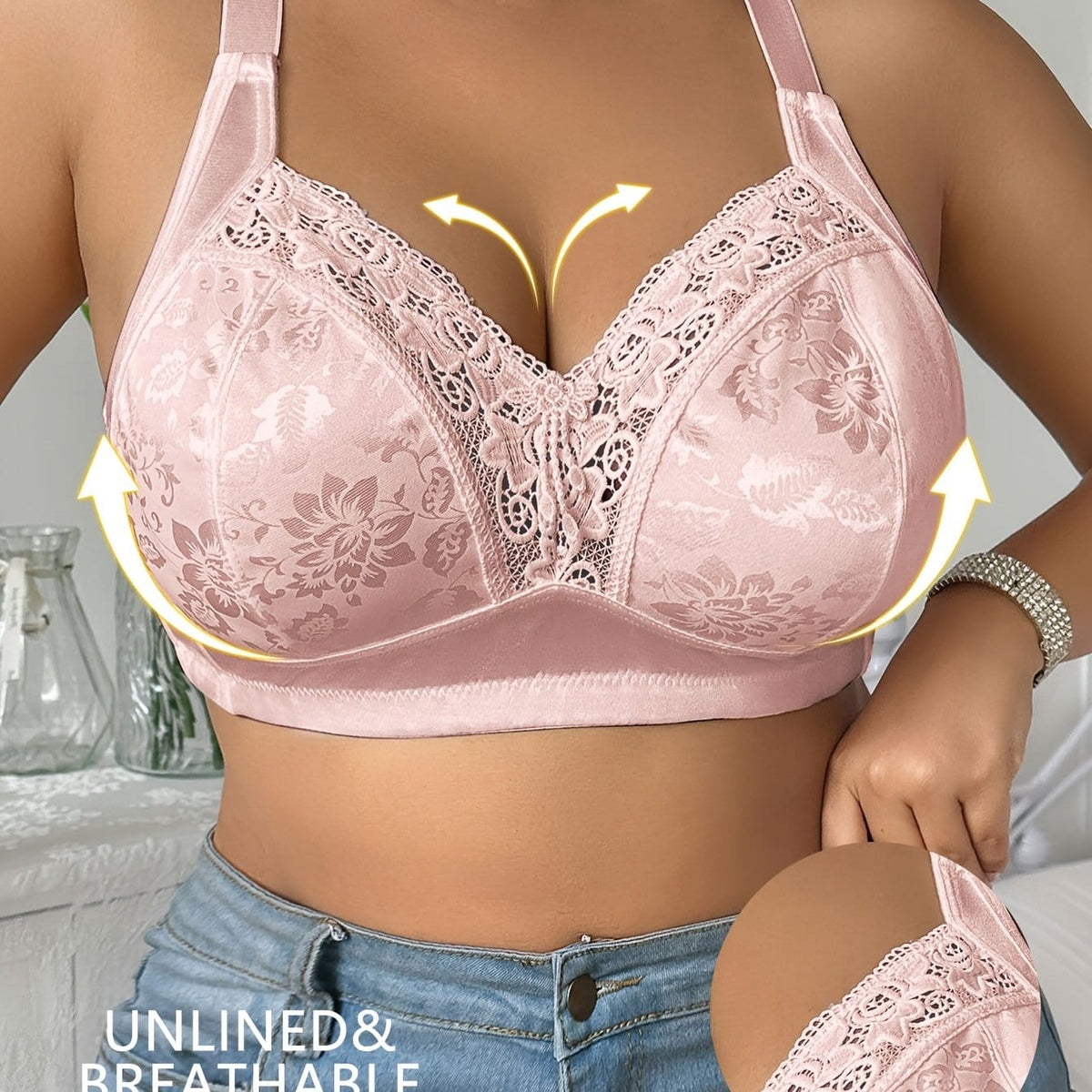 KissICON Pink / 4XL Lace Patchwork Plus-size Women's Bra – Easy