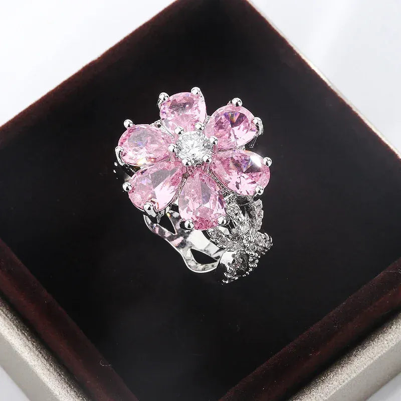 KissICON Pink / 6 KissIcon Zircon Ring Pink Flower Peach 925 - Elegant Bloom