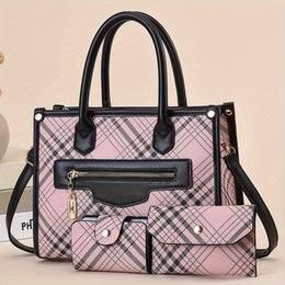jkthpu-45 Pink And Black Chic MultiPiece Trendy Womens Fashion Handbag Set