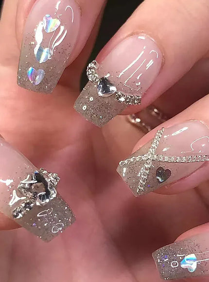 KissICON Pink And grey KissIcon 24 Pc Short Coffin Nails Pink Press