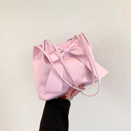 KissICON Pink Bow Handlebags Shoulder Bags Leisure Armpit Shopping