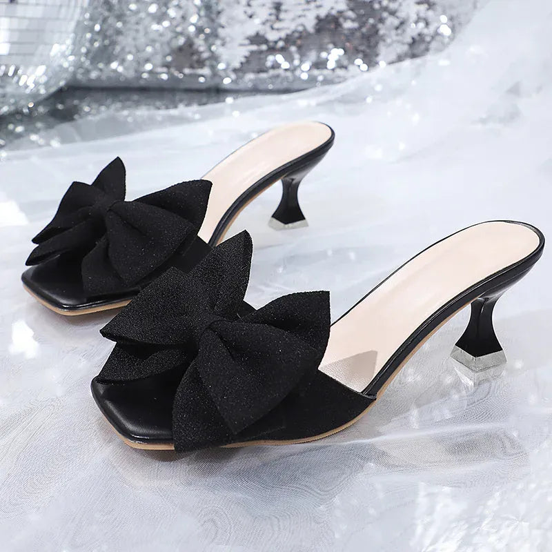 KissICON Pink Bowtie Decor High Heels Sandals for Women