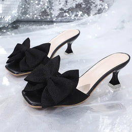 KissICON Pink Bowtie Decor High Heels Sandals for Women