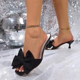 KissICON Pink Bowtie Decor High Heels Sandals for Women