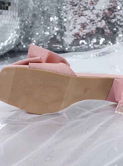 KissICON Pink Bowtie Decor High Heels Sandals for Women