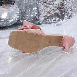 KissICON Pink Bowtie Decor High Heels Sandals for Women