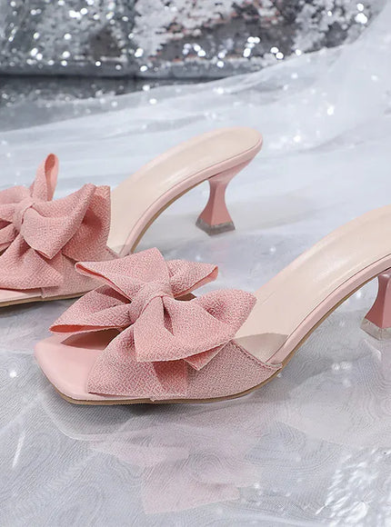 KissICON Pink Bowtie Decor High Heels Sandals for Women