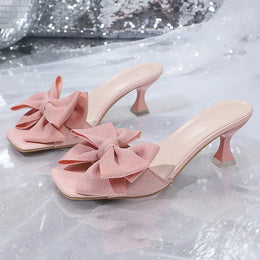KissICON Pink Bowtie Decor High Heels Sandals for Women
