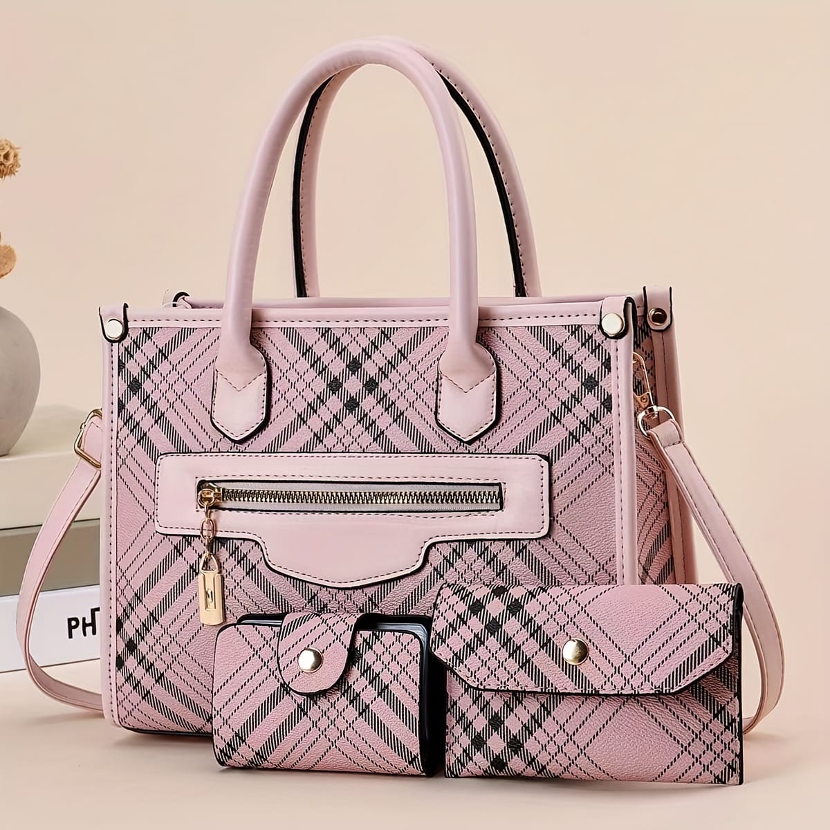 jkthpu-45 Pink Chic MultiPiece Trendy Womens Fashion Handbag Set