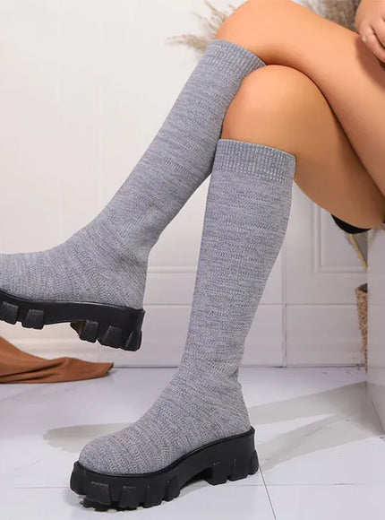 KissICON Pink Chunky Platform Long Boots Women Trend Thick