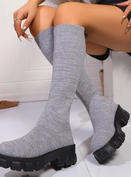 KissICON Pink Chunky Platform Long Boots Women Trend Thick