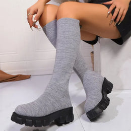 KissICON Pink Chunky Platform Long Boots Women Trend Thick