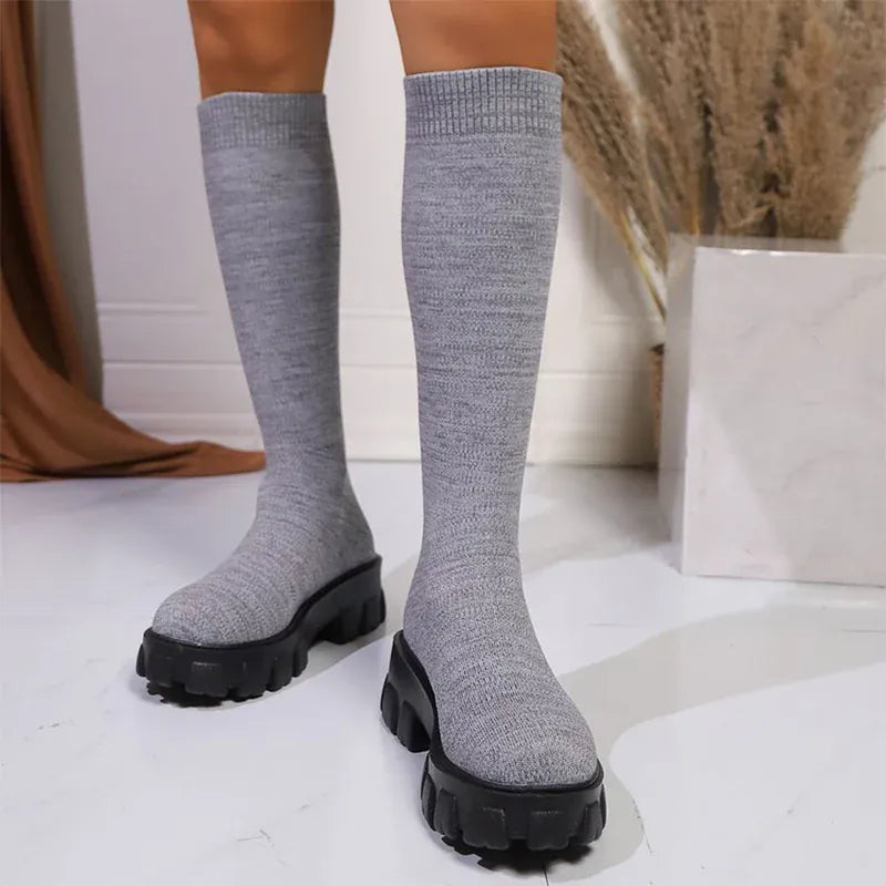 KissICON Pink Chunky Platform Long Boots Women Trend Thick