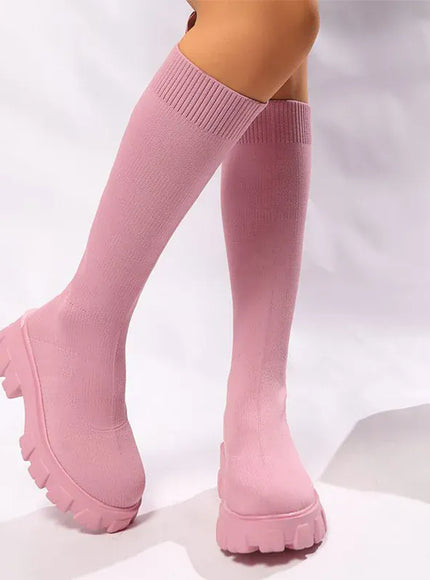 KissICON Pink Chunky Platform Long Boots Women Trend Thick