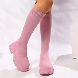 KissICON Pink Chunky Platform Long Boots Women Trend Thick