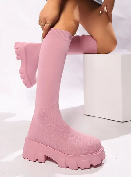 KissICON Pink Chunky Platform Long Boots Women Trend Thick