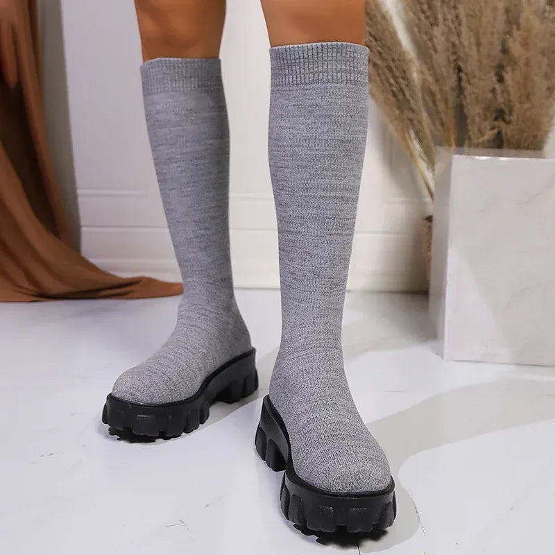 KissICON Pink Chunky Platform Long Boots Women Trend Thick