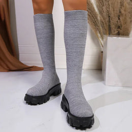 KissICON Pink Chunky Platform Long Boots Women Trend Thick