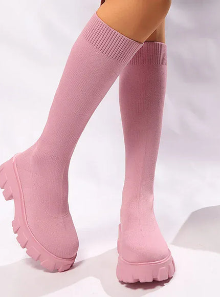 KissICON Pink Chunky Platform Long Boots Women Trend Thick