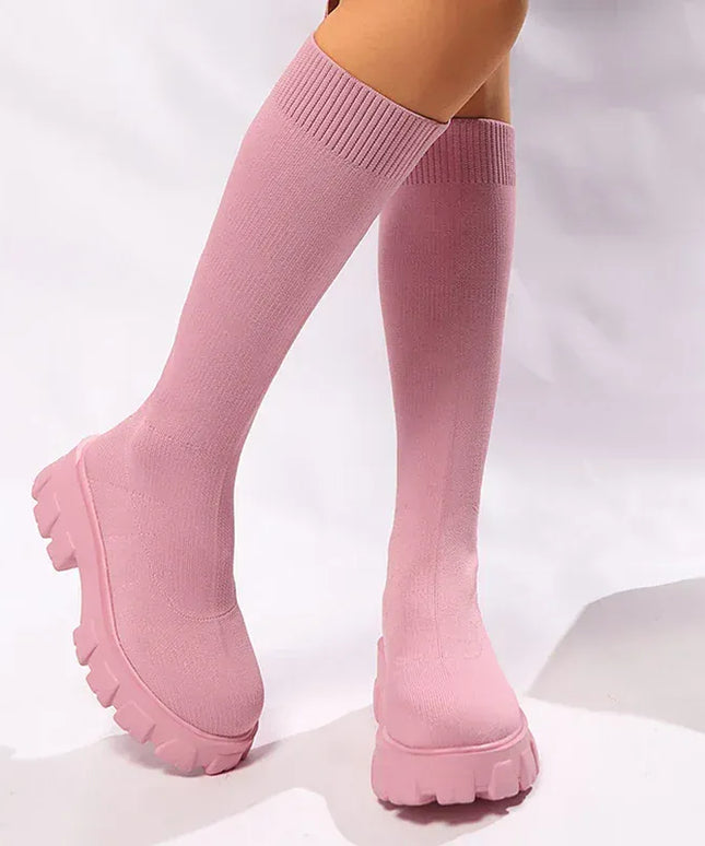 KissICON Pink Chunky Platform Long Boots Women Trend Thick