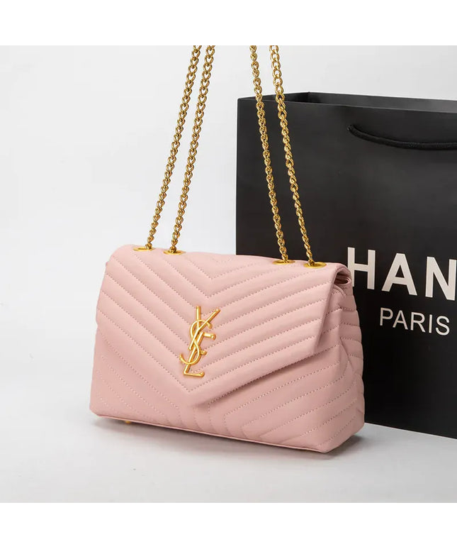 KissICON Pink Classic Leather Medium Square Commuter Shoulder Bag